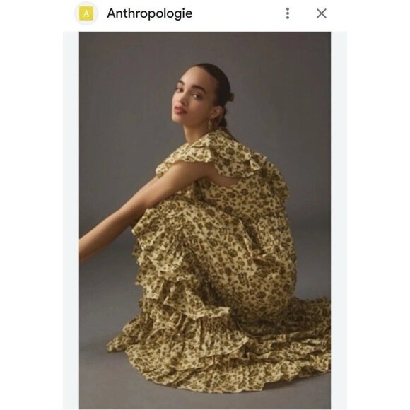 Mac Duggal Size 4 Beige Floral Tiered Ruffled Boho Maxi Dress Gown Cottagecore - Picture 2 of 15